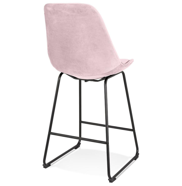 Rückansicht Thekenstuhl - Rosa Samtpolsterung - ergonomische Form - 109 cm Gesamthöhe - ideal für Schminktisch oder Homeoffice - MINORO Serie_