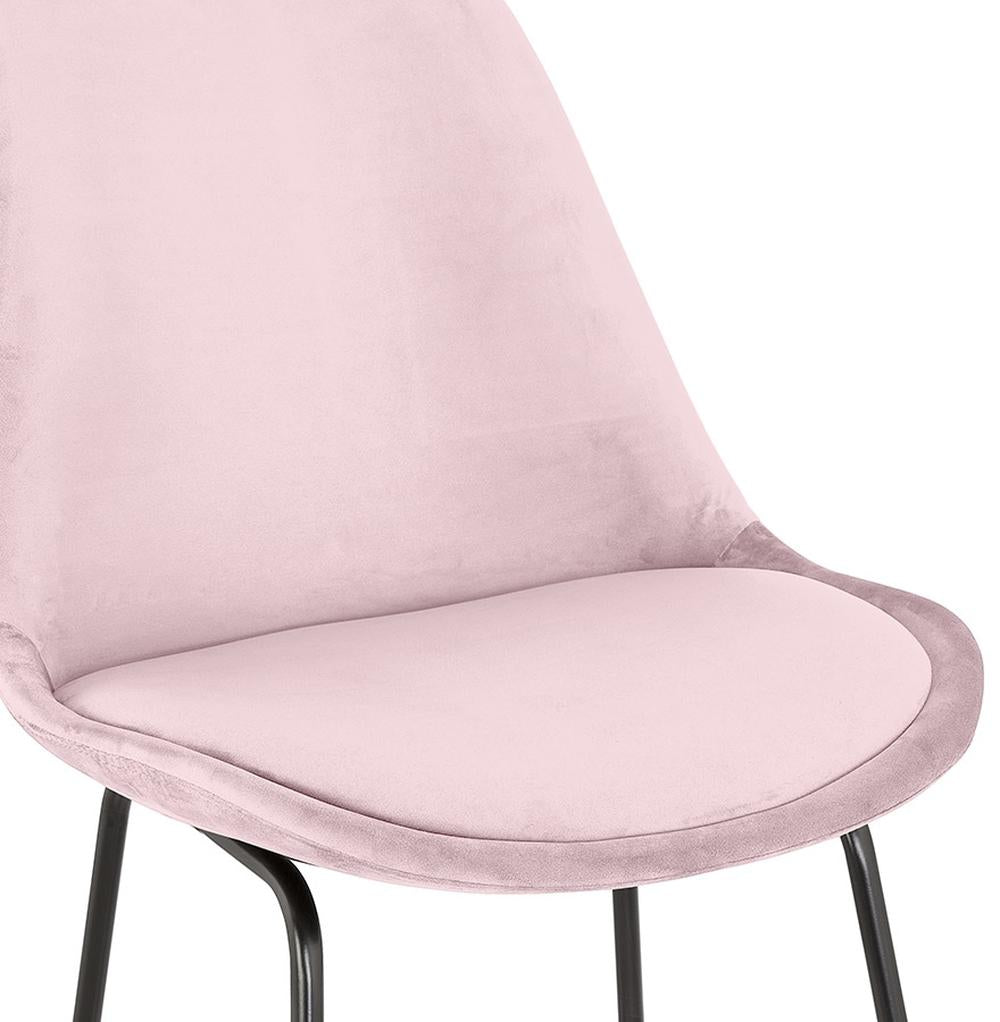 Rosa Samtbarhocker - 67 cm hoch - schwarzes Metallgestell - gepolsterte 40 cm Rückenlehne - feminine Note für Wohnküche - MINORO MINI_