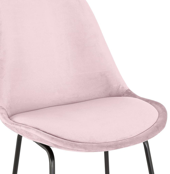 Rosa Samtbarhocker - 67 cm hoch - schwarzes Metallgestell - gepolsterte 40 cm Rückenlehne - feminine Note für Wohnküche - MINORO MINI_