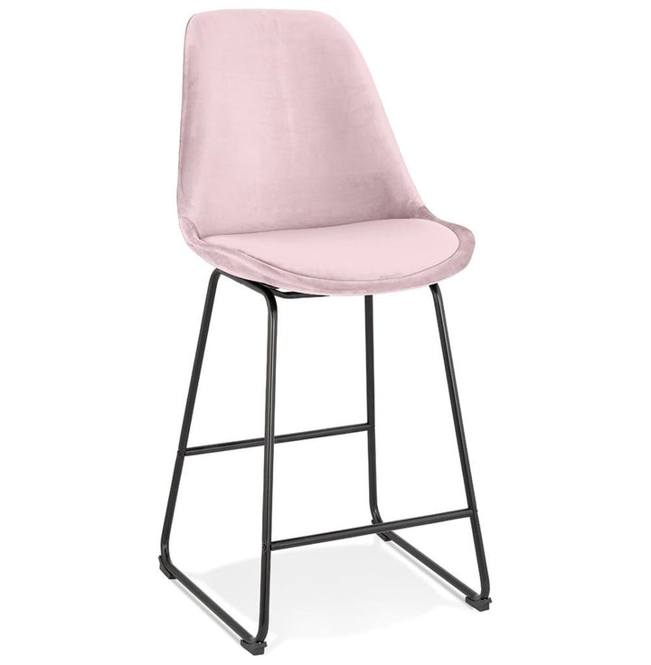 Rosa Samtbarhocker - 67 cm hoch - schwarzes Metallgestell - gepolsterte 40 cm Rückenlehne - feminine Note für Wohnküche - MINORO MINI_