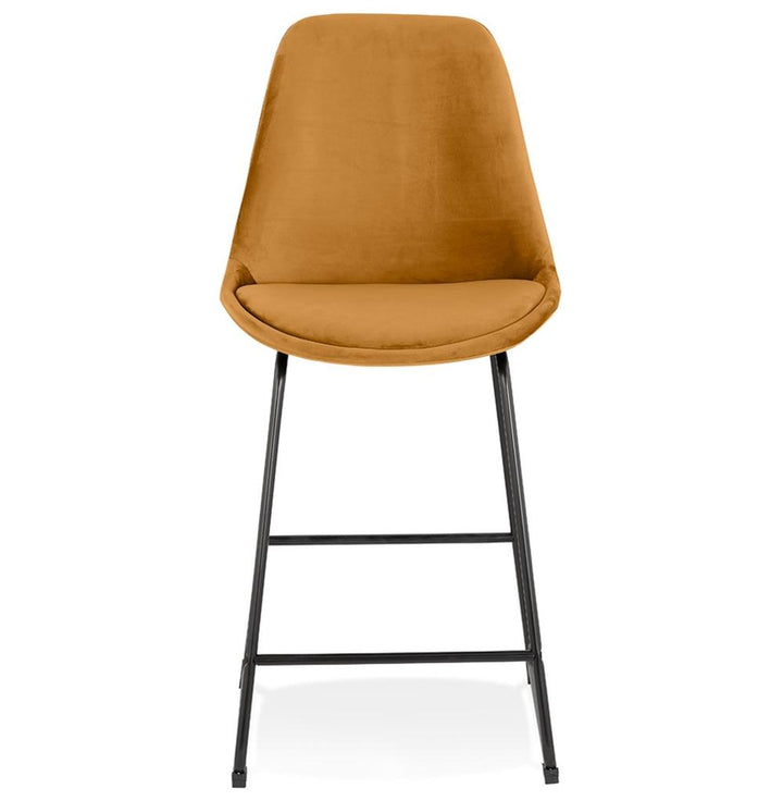 Rückenlehne des Küchenhockers - 40 cm hoch - senfgelber Samt - ergonomisch geformt - lebendiger Blickfang an der Theke - MINORO Stuhl_