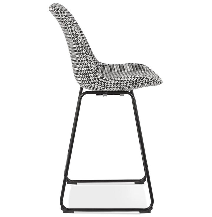 Seitenansicht Barstuhl - 109 cm Gesamthöhe - Hahnentritt-Muster trifft auf schwarzes Metall - elegant für Bar und Küche - MINORO MINI_