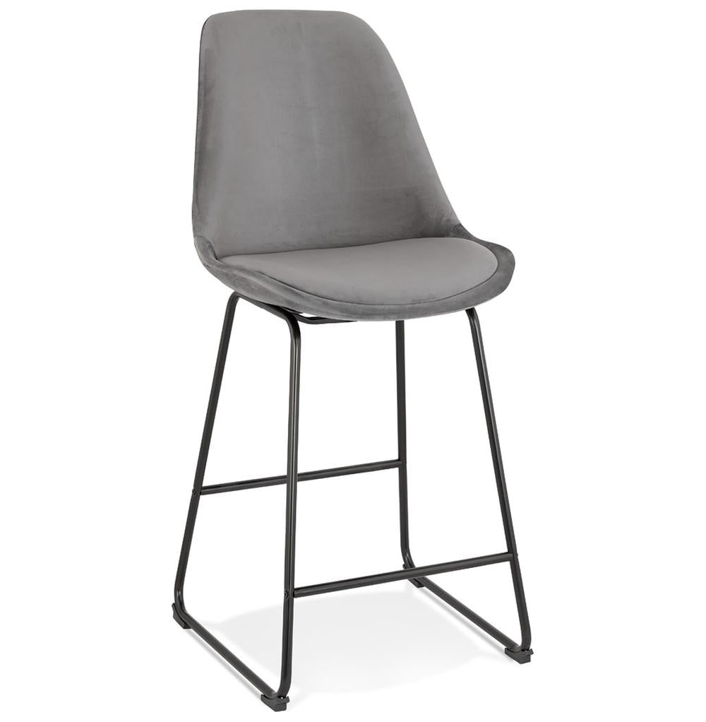 Dunkelgrauer Samtbarhocker - 67 cm hoch - Metallgestell - gepolsterte 40 cm Rückenlehne - ideal für Homeoffice-Arbeitstische - MINORO MINI_