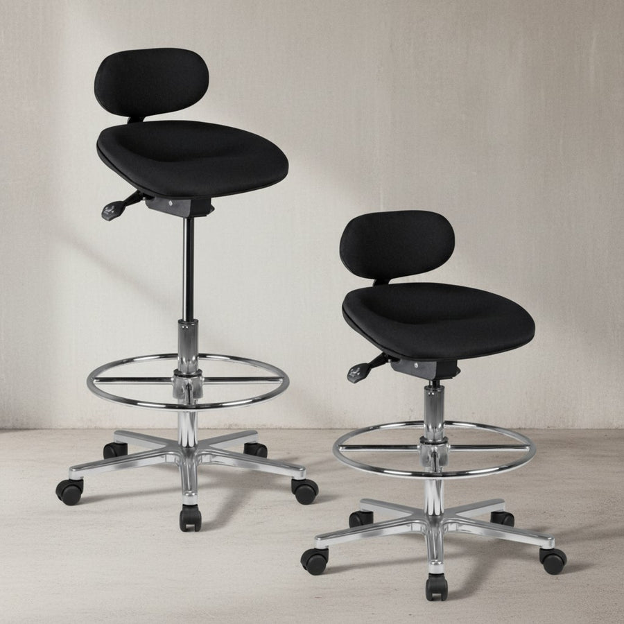Modena Arbeitsstuhl_ Höhenverstellbare Sitzfläche/Rückenlehne_ PU-Formschaum_ Aluminium-Fußkreuz_ drehbar_ 100.000 Scheuertouren Stoff - KADIMA DESIGN_Größe_ 60x60x114 cm_