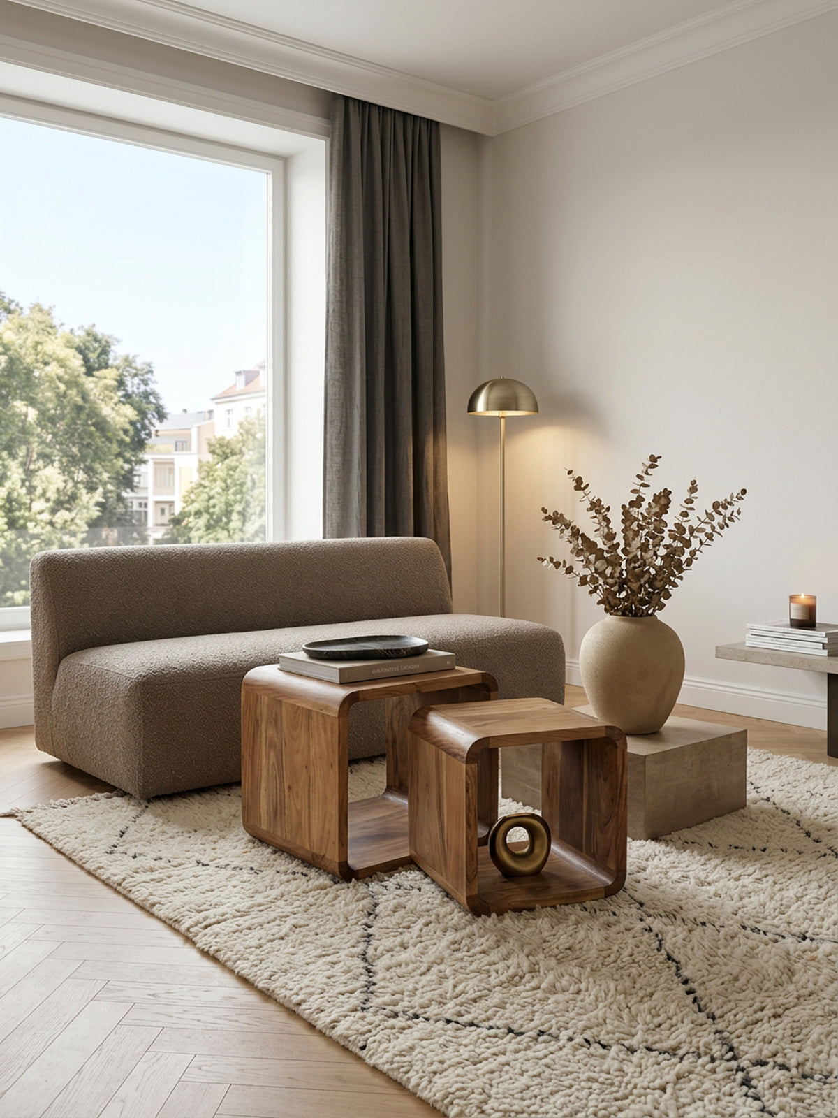 Moderne Akazie Satztische 2er Set  Massivholz - Vielseitig & Handgefertigt - KADIMA DESIGN Größe  43x36x43 cm