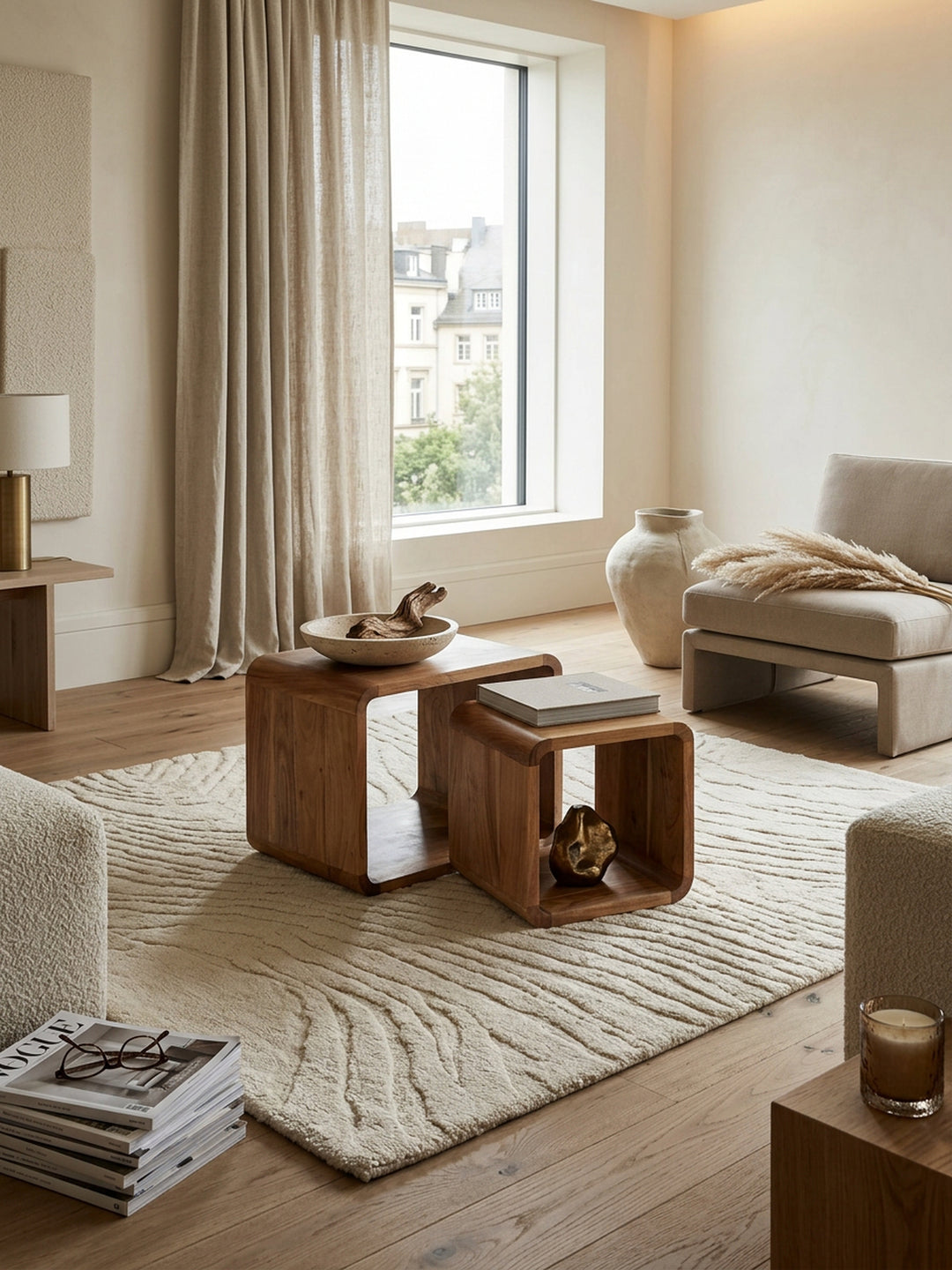 Moderne Akazie Satztische 2er Set_ Massivholz - Vielseitig &amp; Handgefertigt - KADIMA DESIGN_Größe_ 43x36x43 cm_