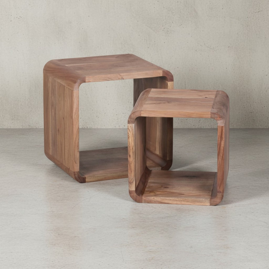 Moderne Akazie Satztische 2er Set_ Massivholz - Vielseitig &amp; Handgefertigt - KADIMA DESIGN_Größe_ 43x36x43 cm_