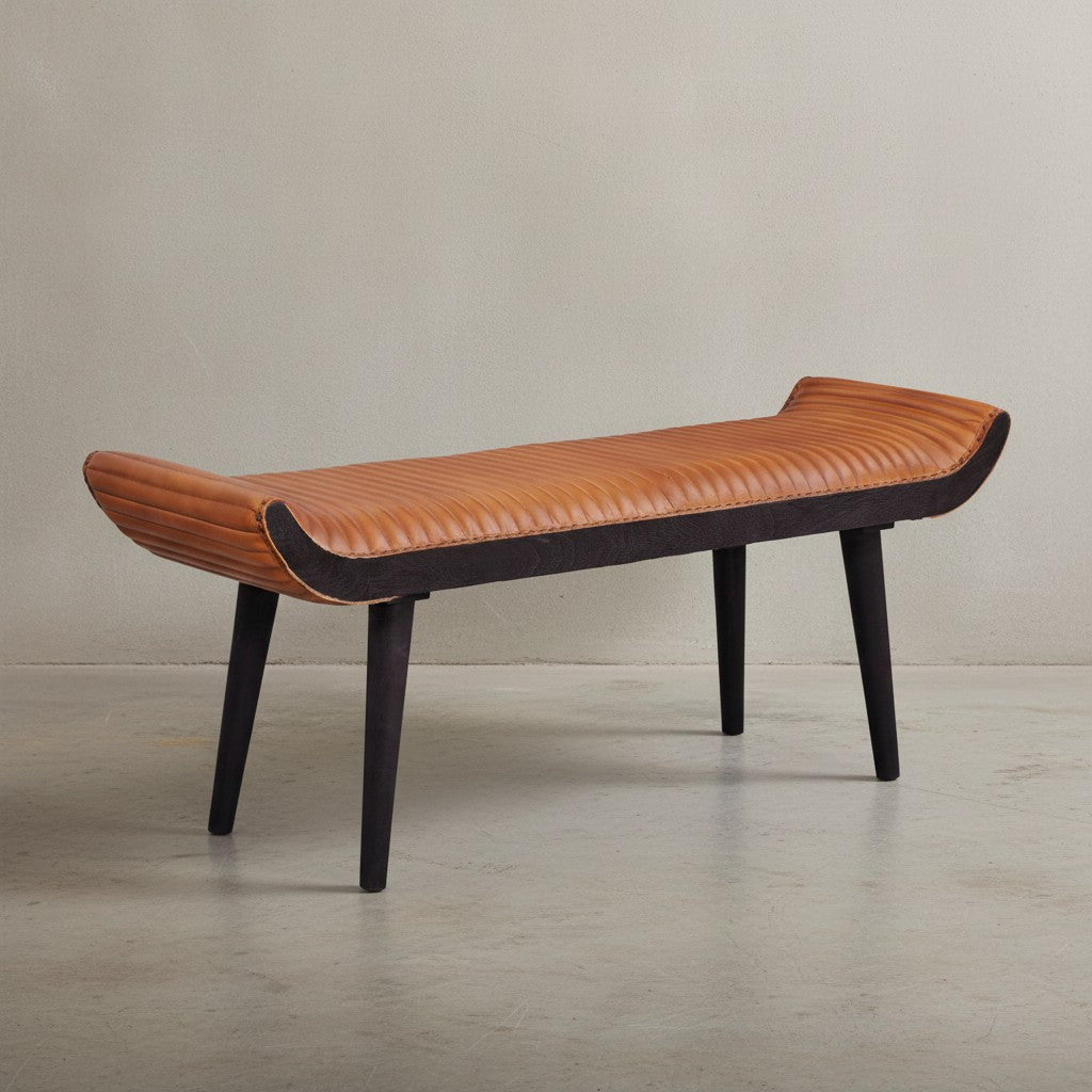 Moderne Ledersitzbank_ Nietenrand und Massivholzbeine_ Echtleder_ 125x51x38 cm - KADIMA DESIGN_Größe_ 125x38x51 cm_