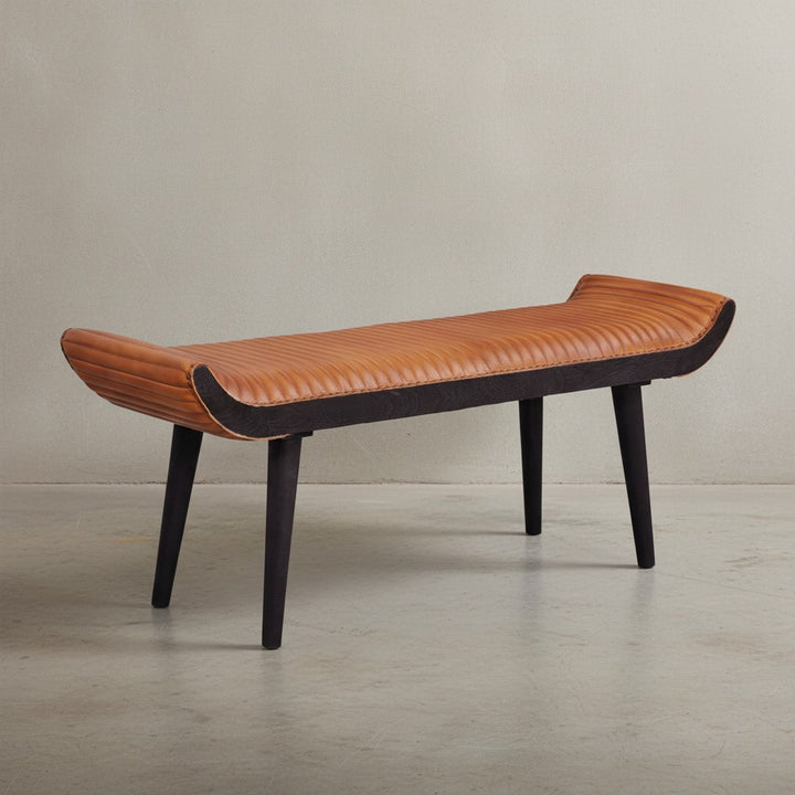 Moderne Ledersitzbank_ Nietenrand und Massivholzbeine_ Echtleder_ 125x51x38 cm - KADIMA DESIGN_Größe_ 125x38x51 cm_