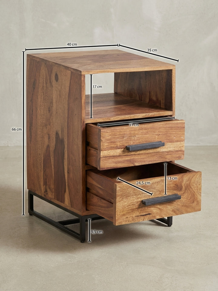 Technische Zeichnung des Nachttisches mit allen relevanten Maßen: Höhe 66 cm, Breite 40 cm, Tiefe 35 cm, ideal für die Planung neben dem Boxspringbett._