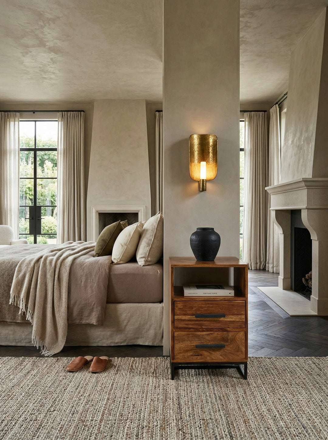 Moderne Nachtkommode im Industrial-Style_ Massivholz- und Metall-Design_ für Boxspringbetten - KADIMA DESIGN_Größe_ 40x35x66 cm_