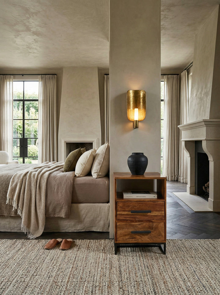 Moderne Nachtkommode im Industrial-Style_ Massivholz- und Metall-Design_ für Boxspringbetten - KADIMA DESIGN_Größe_ 40x35x66 cm_