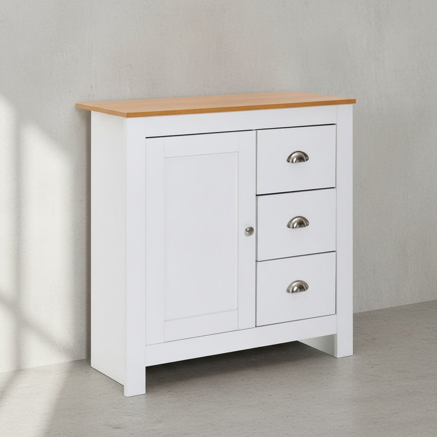 Moderne Schubladenkommode_ Eiche-Finish_ 3 Schubladen_ 2 Türfächer - KADIMA DESIGN_Größe_ 79x35x81 cm_