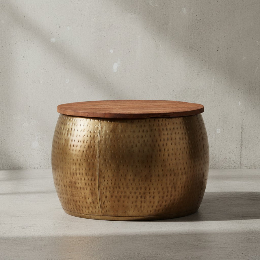Moderner Couchtisch &quot;Aurora&quot; aus Massivholz_ Braun/Gold_ mit elegantem Design und Stauraum - KADIMA DESIGN_Größe_ 60x60x40 cm_