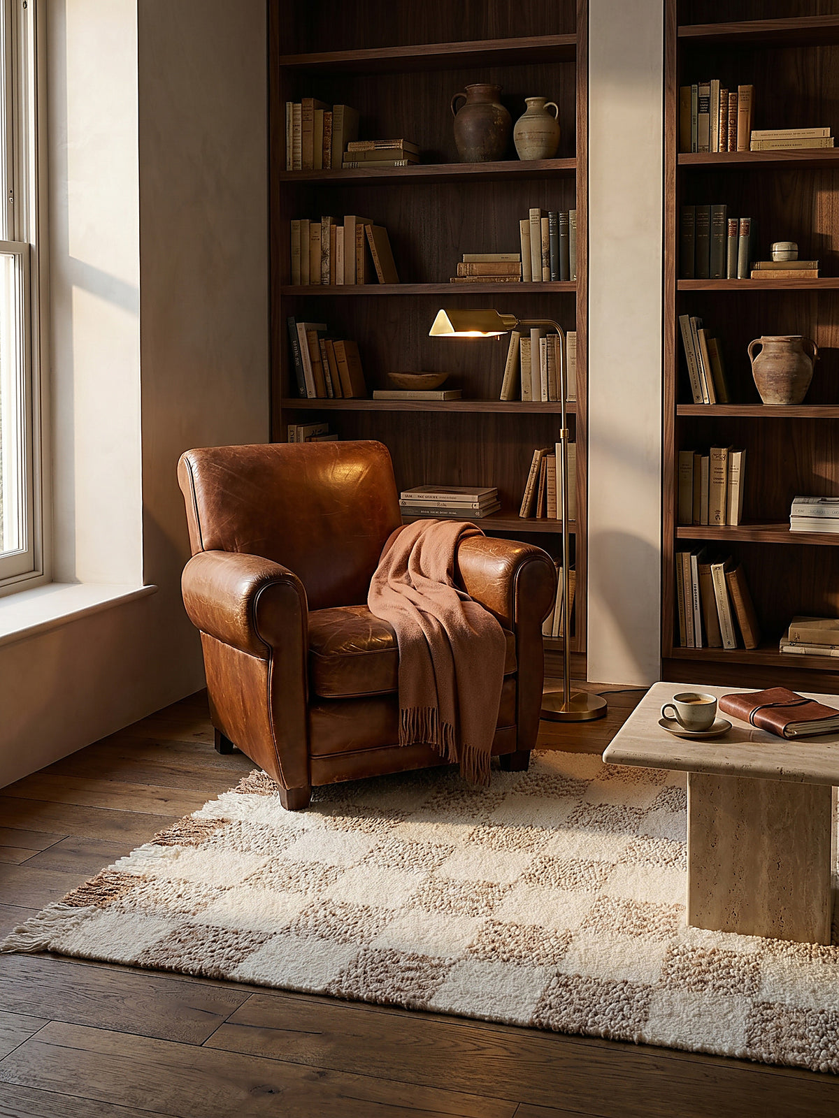 Teppich Beige-Natur rechteckig im Wohnzimmer mit Couchtisch und Wohnaccessoires Wohnidee skandinavisch modern
