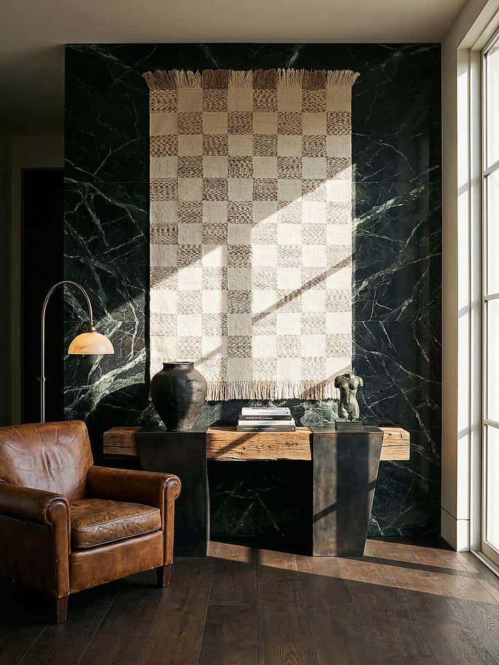 Teppich Beige-Natur rechteckig als Wandteppich Wanddekoration Textilkunst Interior Design_