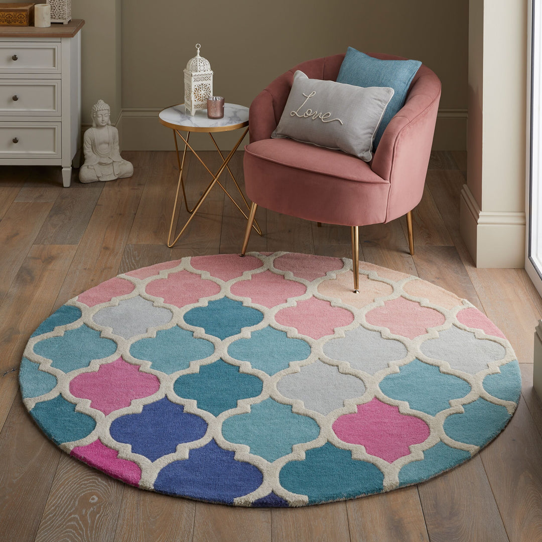 Wollteppich geometrisch Bunt-Stil DERWENT JOSIE_Rund_