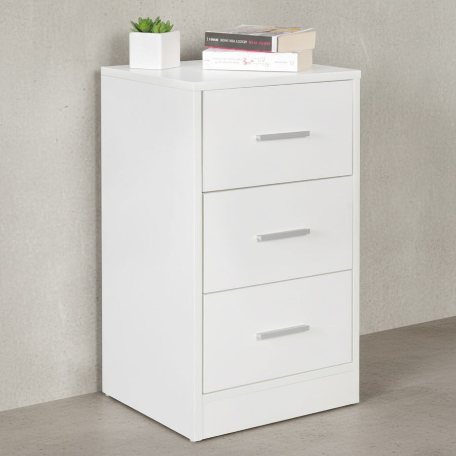 Moderner Nachtschrank_ Holz_ 3 Schubladen_ in Schwarz/Weiß/Sonoma_ melaminharzbeschichtet - KADIMA DESIGN_Farbe_ Weiß_ Größe_ 38x35x68 cm_