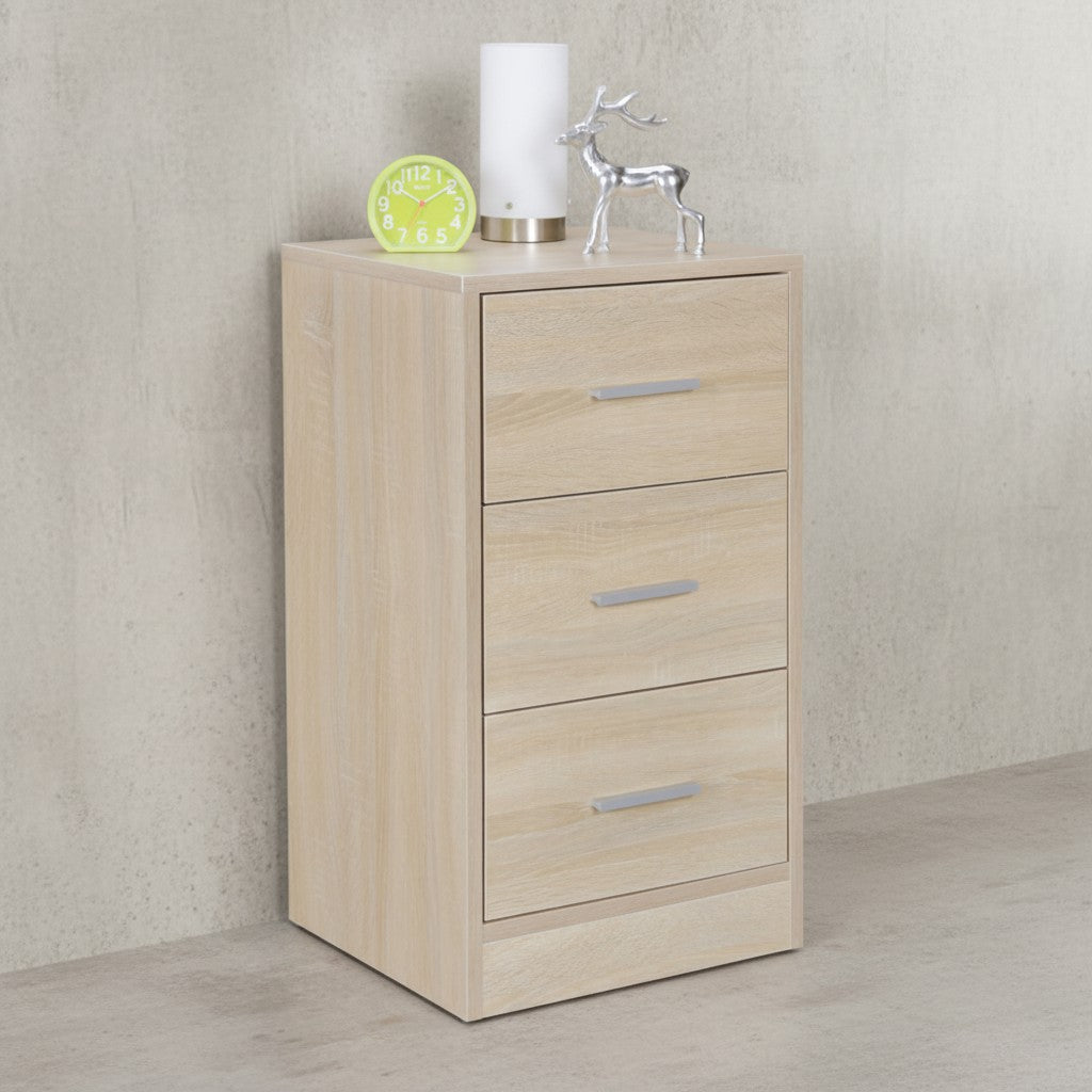 Moderner Nachtschrank_ Holz_ 3 Schubladen_ in Schwarz/Weiß/Sonoma_ melaminharzbeschichtet - KADIMA DESIGN_Farbe_ Beige_ Größe_ 38x35x68 cm_