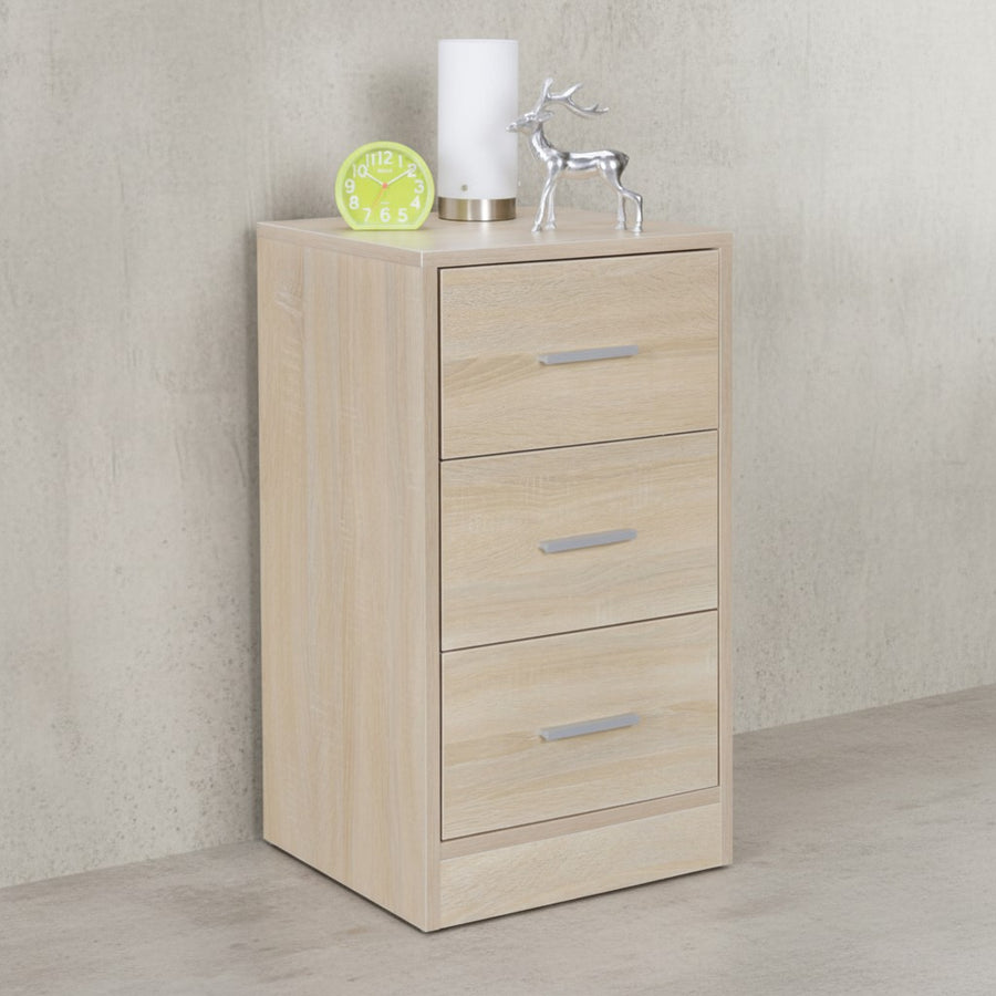 Moderner Nachtschrank_ Holz_ 3 Schubladen_ in Schwarz/Weiß/Sonoma_ melaminharzbeschichtet - KADIMA DESIGN_Farbe_ Beige_ Größe_ 38x35x68 cm_