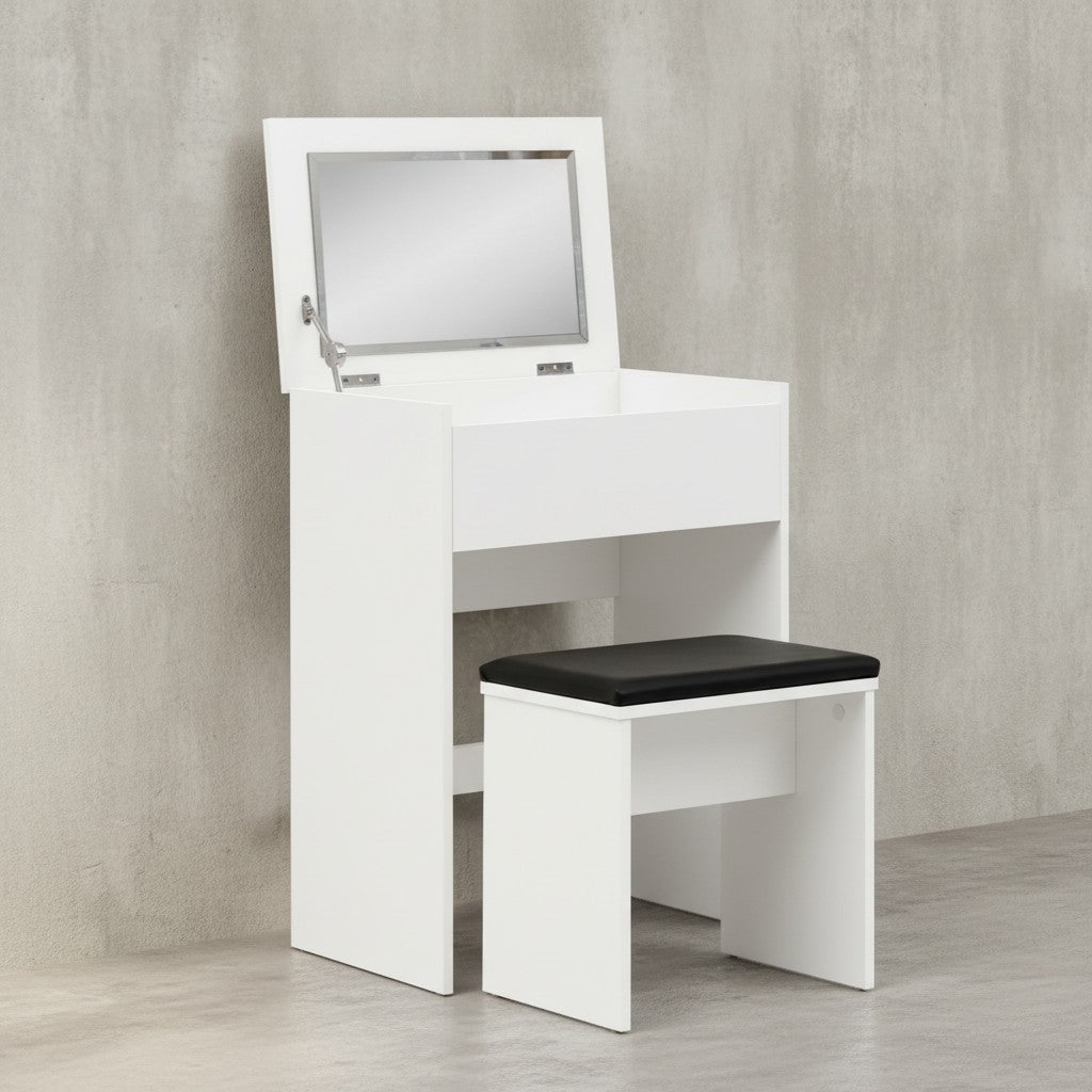 Moderner Schminktisch mit Klappfach und Spiegel_ inklusive Hocker_ Melaminharzbeschichtung - KADIMA DESIGN_Größe_ 60x40x81 cm_