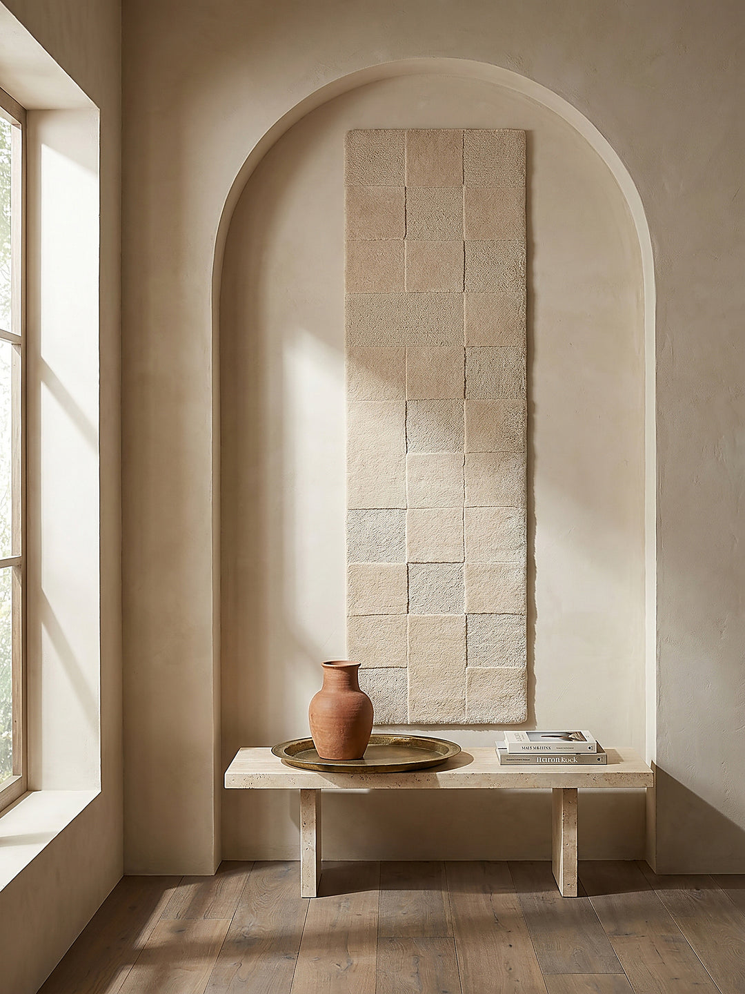 Teppich Beige Läufer als Wandteppich Wanddekoration Textilkunst Interior Design_