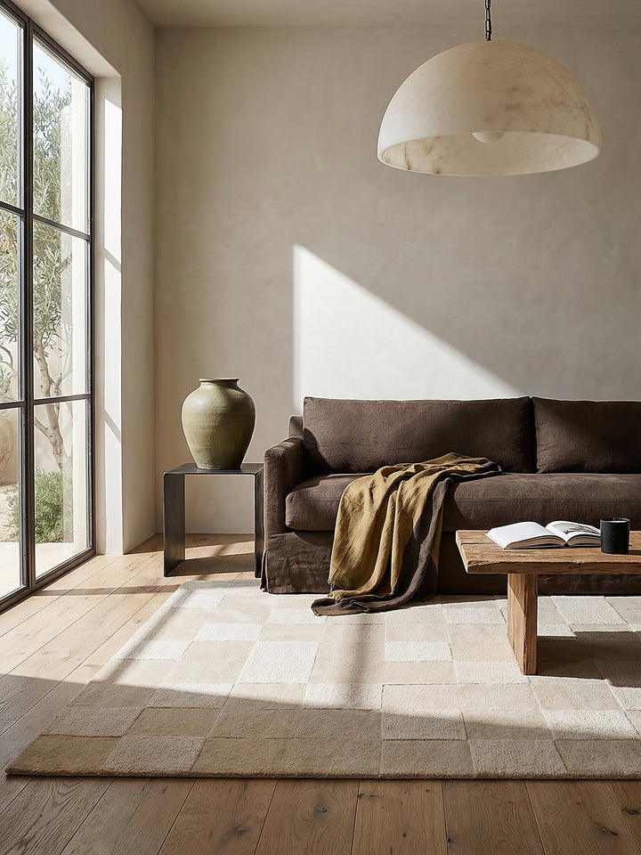 Teppich Beige rechteckig im modernen Wohnzimmer Einrichtungsidee_