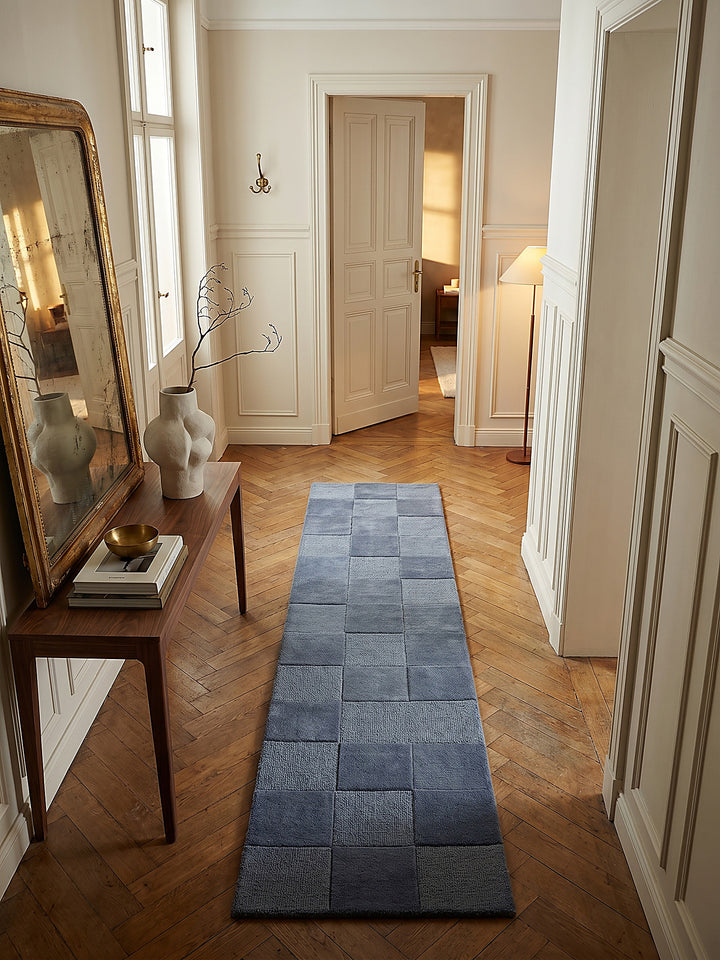 Teppich Blau Läufer Musteransicht von oben Designkollektion_