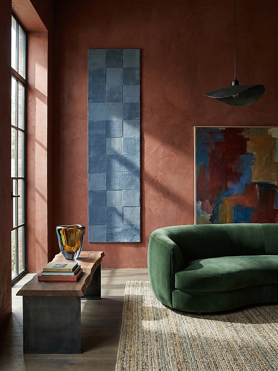 Teppich Blau Läufer als Wandteppich Wanddekoration Textilkunst Interior Design_