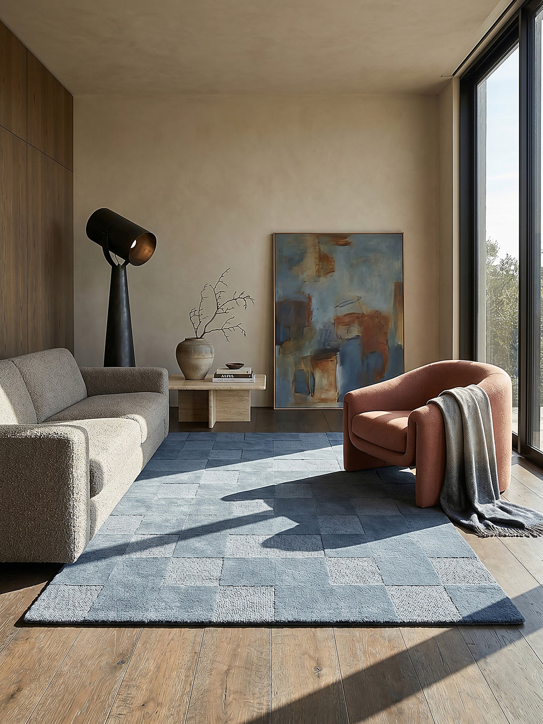Teppich Blau rechteckig im modernen Wohnzimmer Einrichtungsidee_