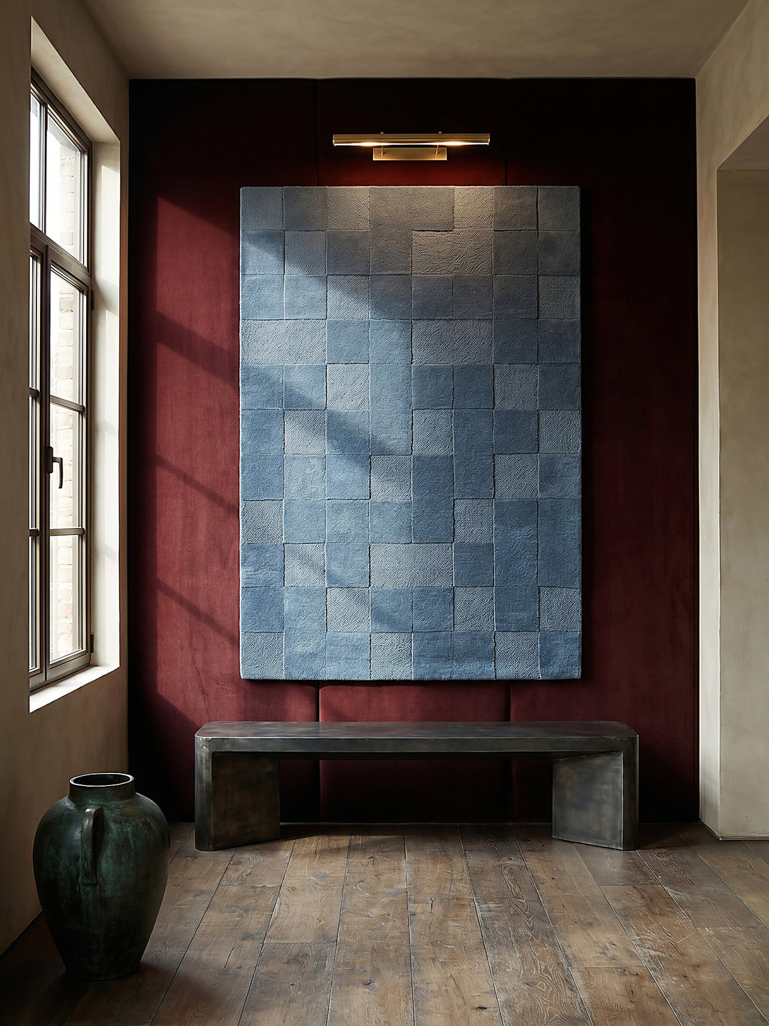 Teppich Blau rechteckig als Wandteppich Wanddekoration Textilkunst Interior Design_