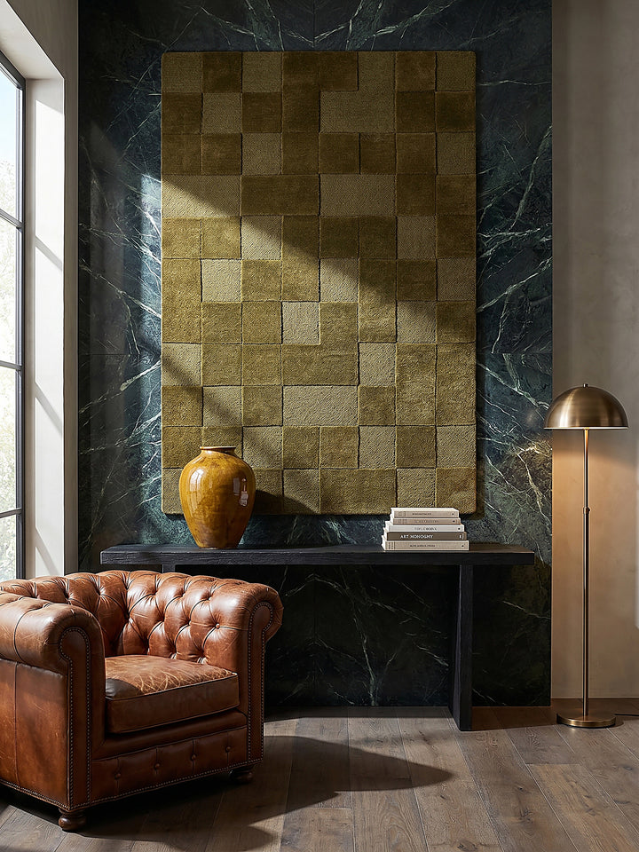 Teppich Erdtöne-Grün rechteckig als Wandteppich Wanddekoration Textilkunst Interior Design_