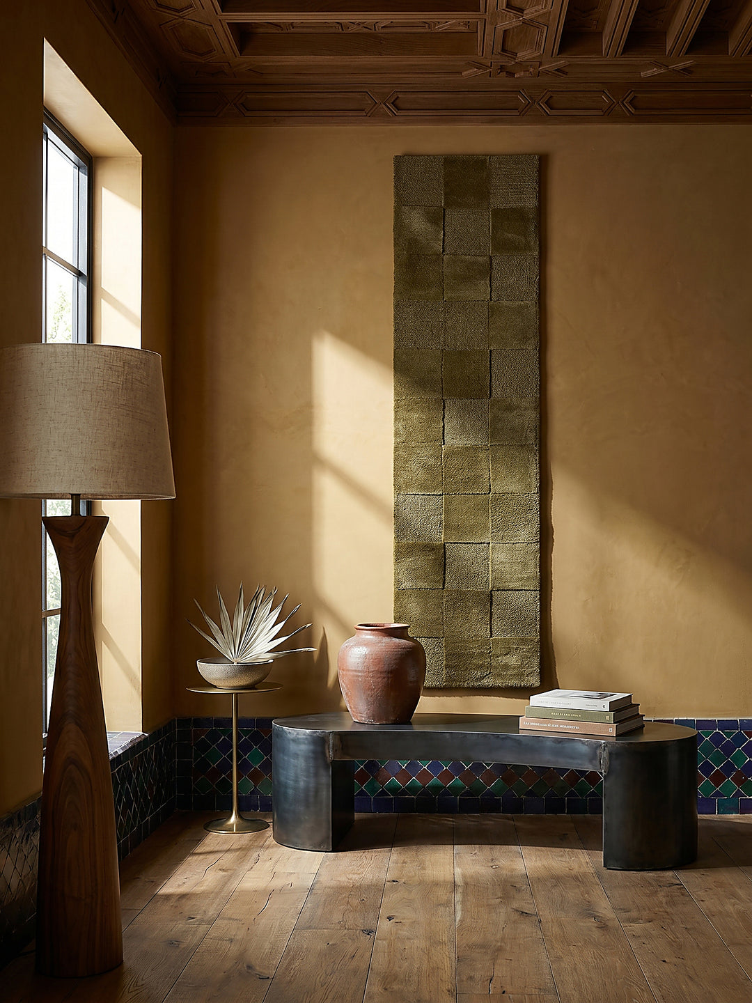 Teppich Erdtöne-Grün Läufer als Wandteppich Wanddekoration Textilkunst Interior Design_