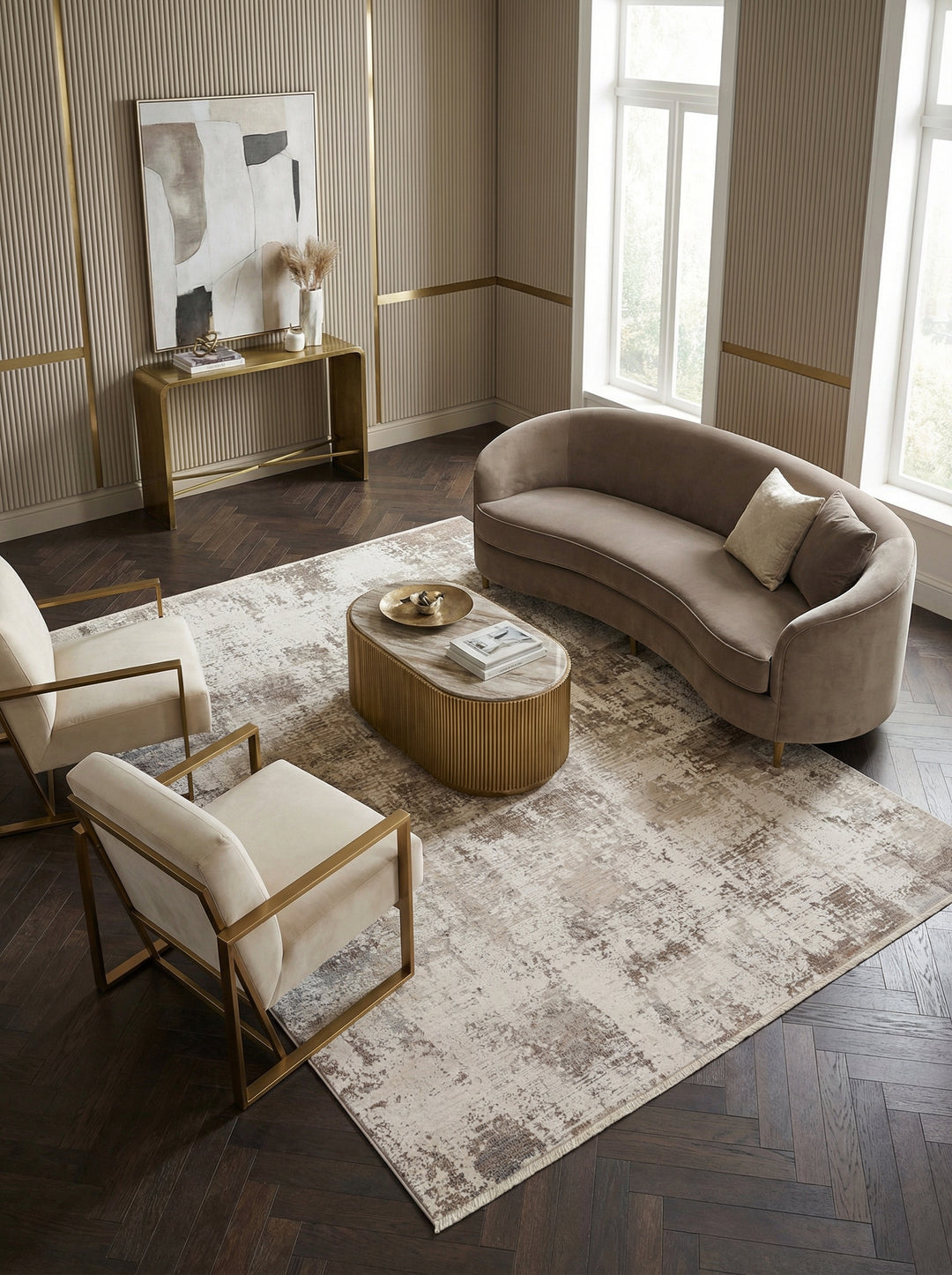 Teppich 100% Polyester - Naturtöne - rutschfest mit Baumwollrücken - Kadima Design_