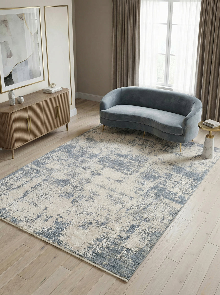 Teppich Modern Polyester - kühle Blautöne - rutschfest mit Baumwollrücken - Kadima Design_