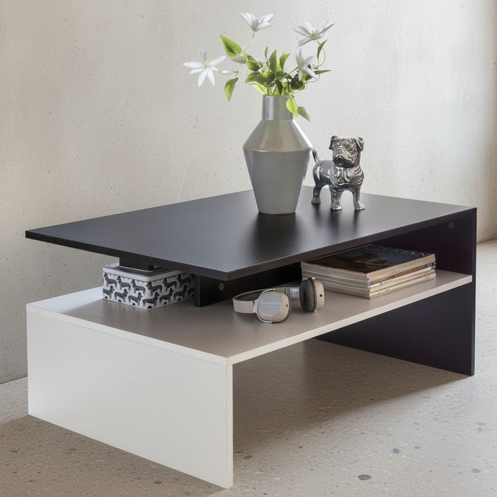 Moderner zweifarbiger Couchtisch in Schwarz und Weiß_ 90x60 cm_ Melaminharzbeschichtung - KADIMA DESIGN_Größe_ 90x60x43 cm_