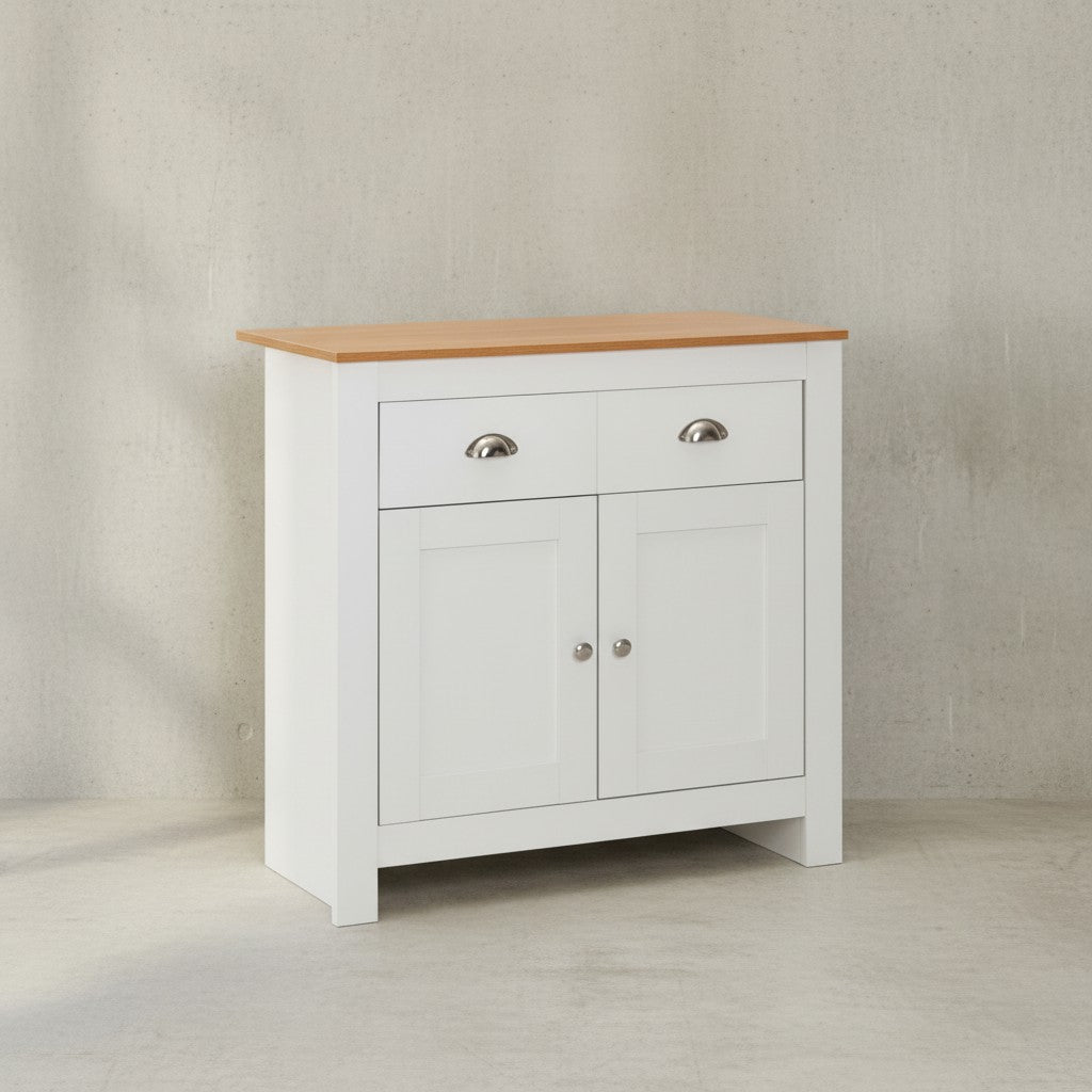 Modernes Sideboard mit 2 Schubladen_ Eiche und Weiß_ Melaminharzbeschichtung - KADIMA DESIGN_Größe_ 79x35x81 cm_