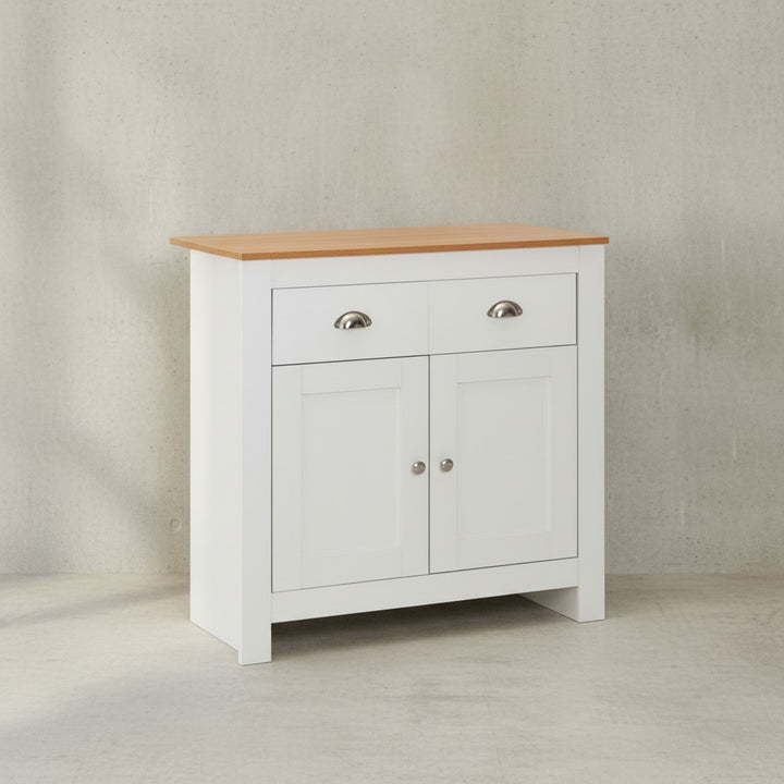 Modernes Sideboard mit 2 Schubladen_ Eiche und Weiß_ Melaminharzbeschichtung - KADIMA DESIGN_Größe_ 79x35x81 cm_
