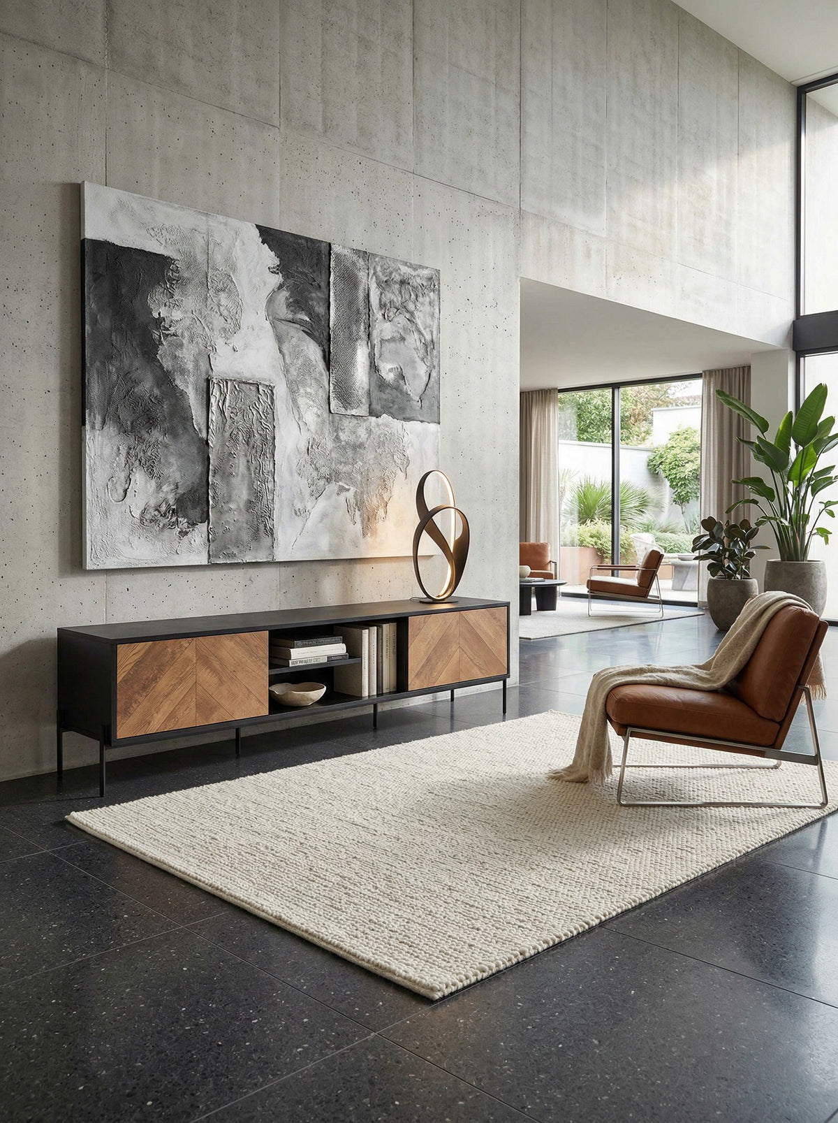 Modernes TV-Lowboard  V-Muster  Für 70-Zoll Fernseher  Anti-Rutsch-Noppen - KADIMA DESIGN Größe  163x40x45 cm