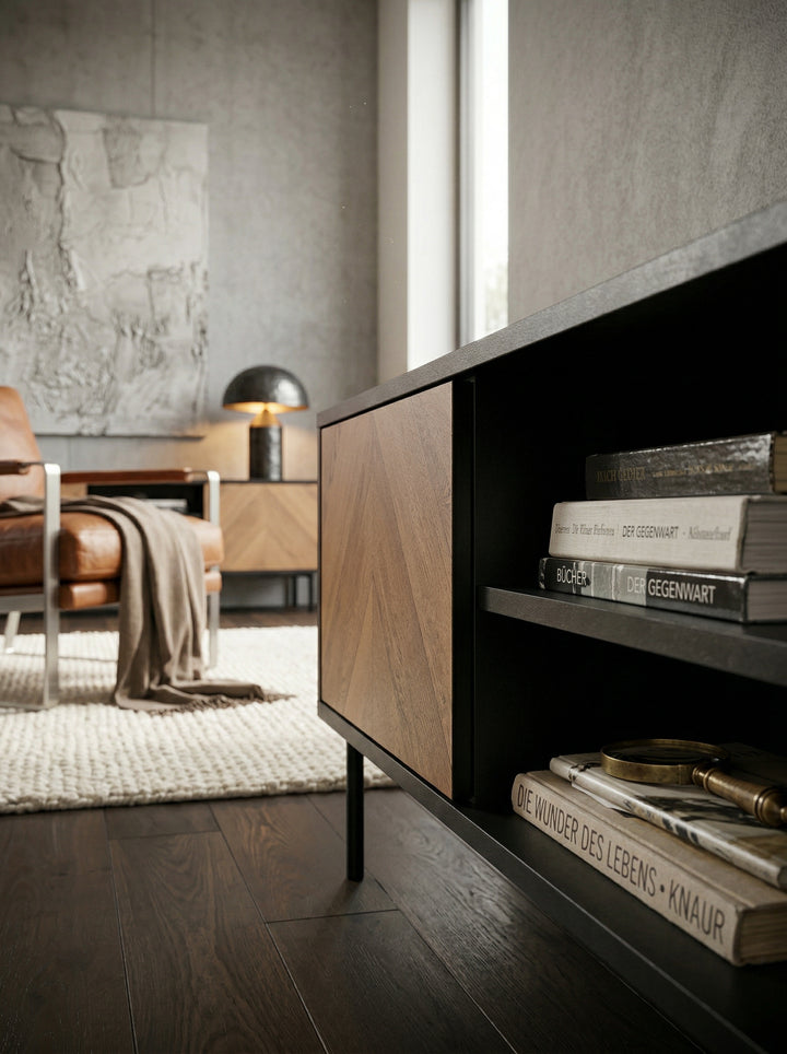 Modernes TV-Lowboard_ V-Muster_ Für 70-Zoll Fernseher_ Anti-Rutsch-Noppen - KADIMA DESIGN_Größe_ 163x40x45 cm_