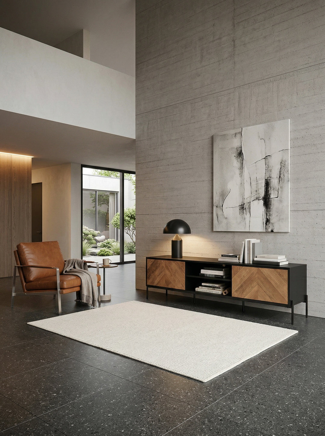 Modernes TV-Lowboard_ V-Muster_ Für 70-Zoll Fernseher_ Anti-Rutsch-Noppen - KADIMA DESIGN_Größe_ 163x40x45 cm_