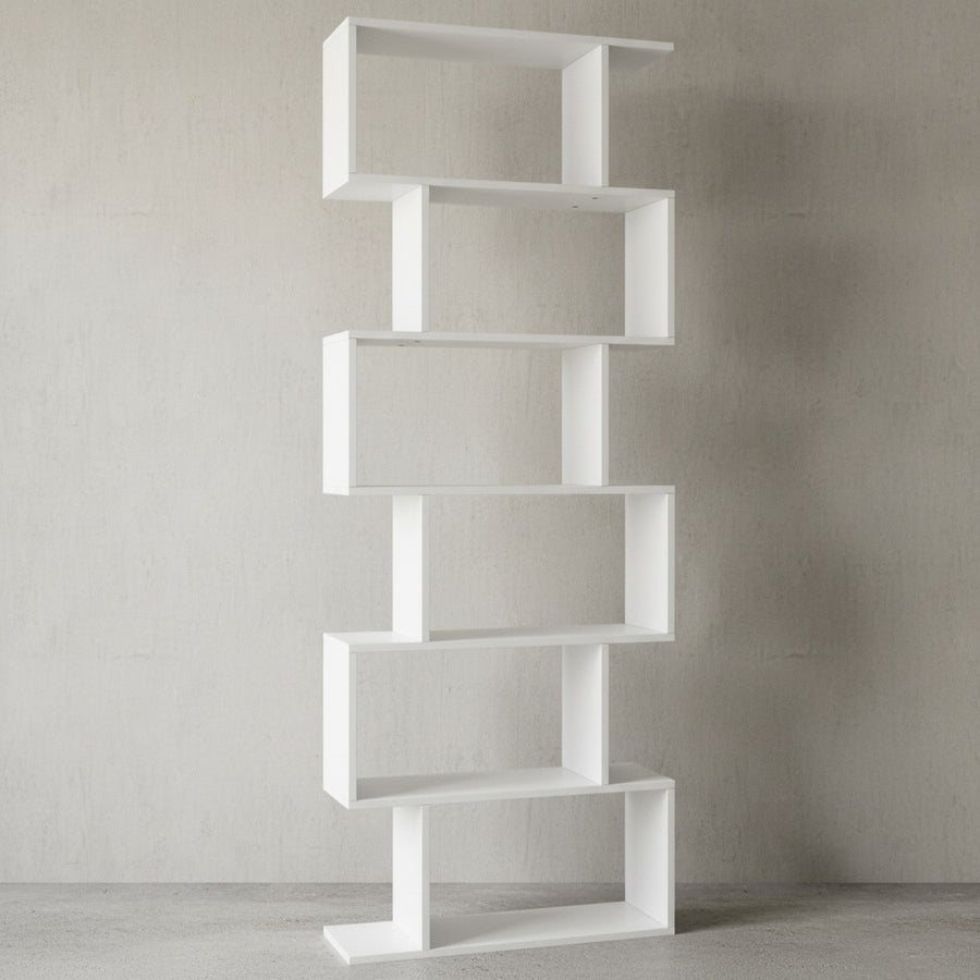 Modulares Zickzack Bücherregal_ Mattweiß_ 6 Regalfächer_ Anti-Rutsch-Noppen - KADIMA DESIGN_Größe_ 70x24x191 cm_