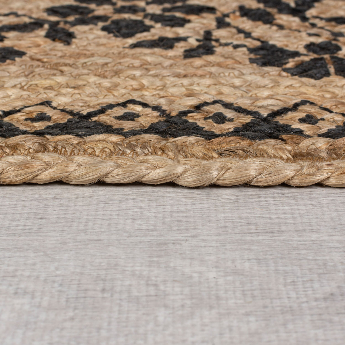 Teppich Jute Floral-Design - handgefertigt NEATH MARK - Braun-Schwarz 80x150 cm Rechteckig