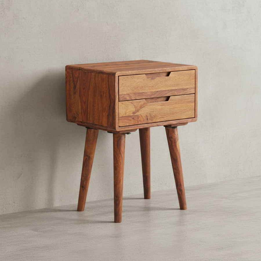 Massivholz Nachtkästchen im Landhaus-Stil_ Sheesham_ 47x66x36 cm_ 2 Schubladen - KADIMA DESIGN_Größe_ 47x36x66 cm_