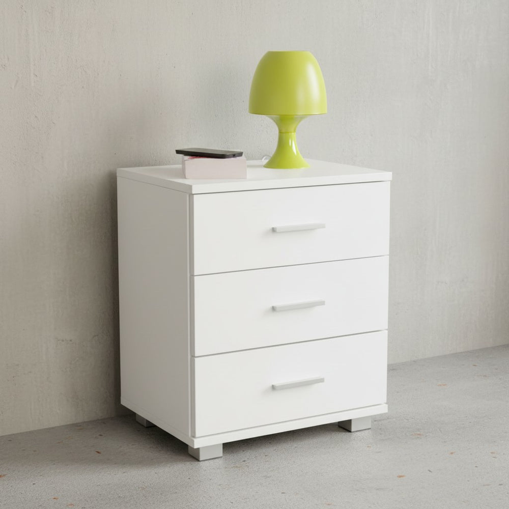 Nachtkonsole ANAPO Holz_ Modern_ 4 Standfüße_ Schwarz/Silber_ melaminharzbeschichtet - KADIMA DESIGN_Farbe_ Weiß_ Größe_ 45x34x54 cm_
