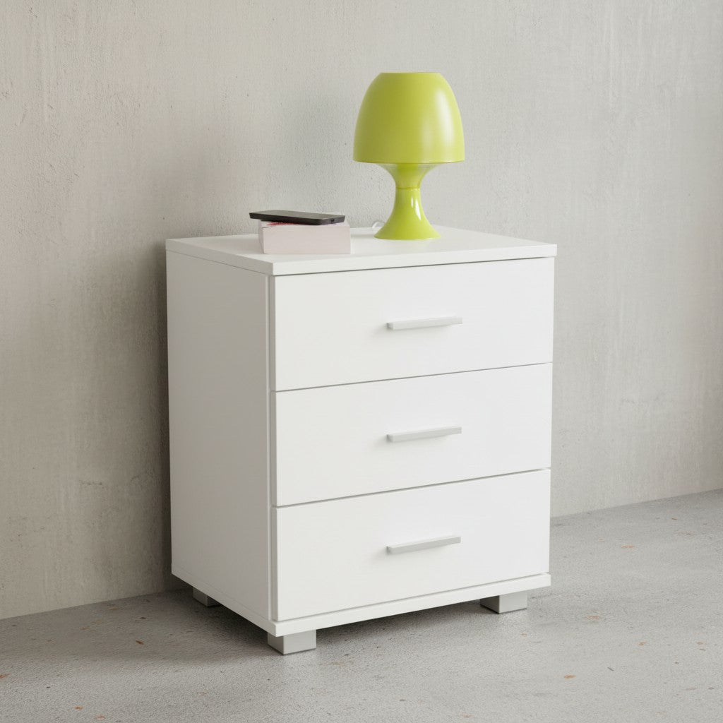 Nachtkonsole ANAPO Holz_ Modern_ 4 Standfüße_ Schwarz/Silber_ melaminharzbeschichtet - KADIMA DESIGN_Farbe_ Weiß_ Größe_ 45x34x54 cm_