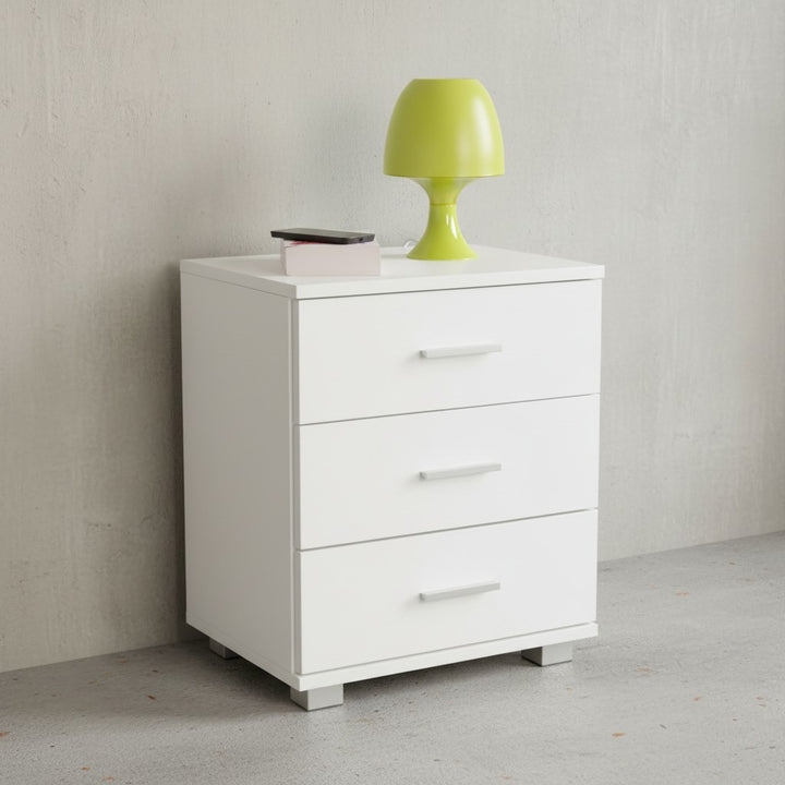 Nachtkonsole ANAPO Holz_ Modern_ 4 Standfüße_ Schwarz/Silber_ melaminharzbeschichtet - KADIMA DESIGN_Farbe_ Weiß_ Größe_ 45x34x54 cm_