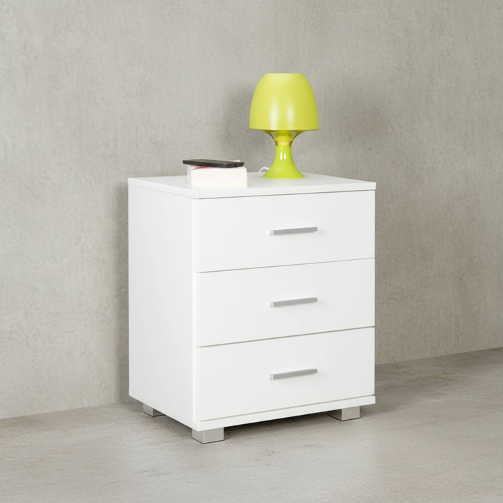 Nachtkonsole ANAPO Holz_ Modern_ 4 Standfüße_ Schwarz/Silber_ melaminharzbeschichtet - KADIMA DESIGN_Farbe_ Weiß_ Größe_ 45x34x54 cm_