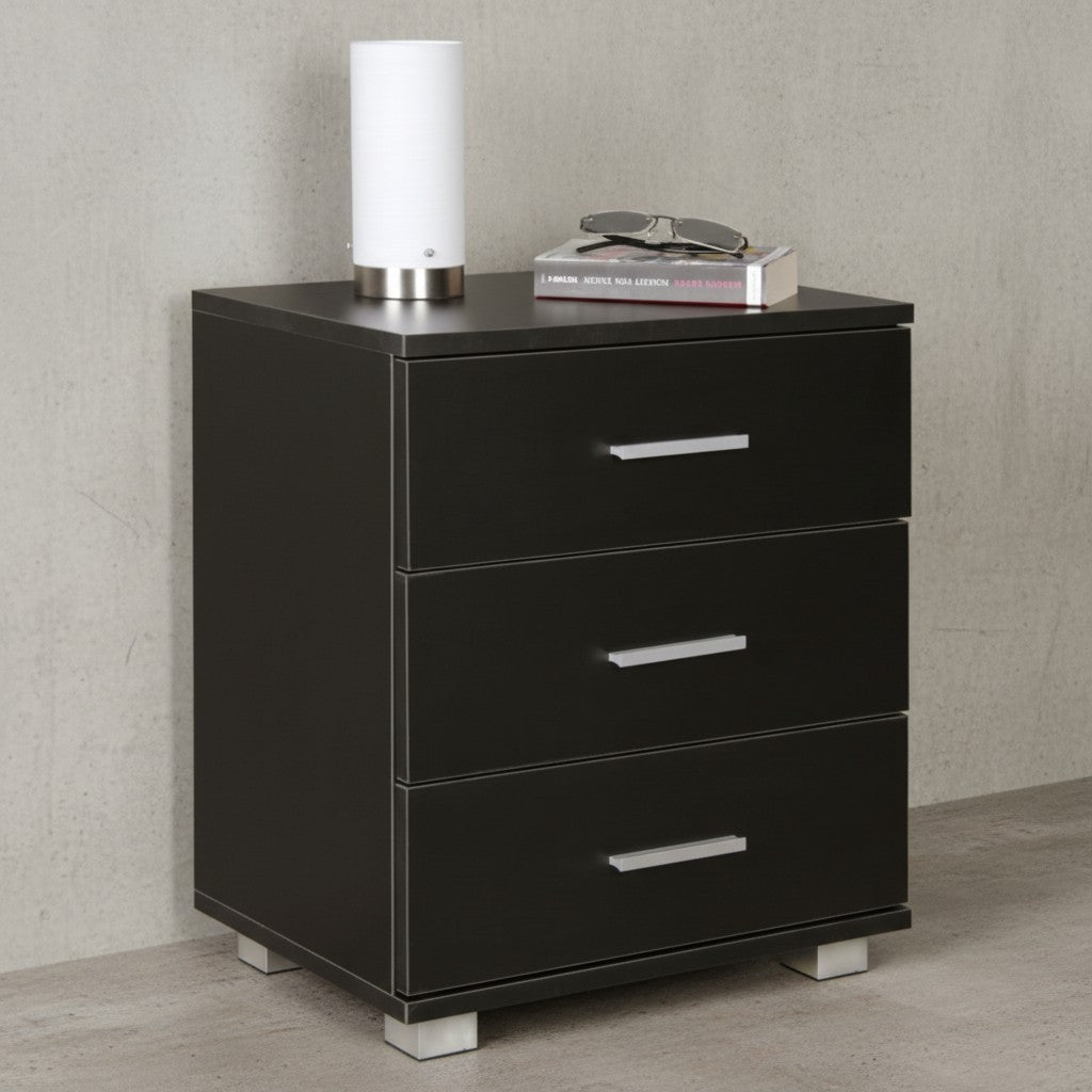 Nachtkonsole ANAPO Holz_ Modern_ 4 Standfüße_ Schwarz/Silber_ melaminharzbeschichtet - KADIMA DESIGN_Farbe_ Schwarz_ Größe_ 45x34x54 cm_