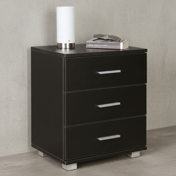 Nachtkonsole ANAPO Holz_ Modern_ 4 Standfüße_ Schwarz/Silber_ melaminharzbeschichtet - KADIMA DESIGN_Farbe_ Schwarz_ Größe_ 45x34x54 cm_
